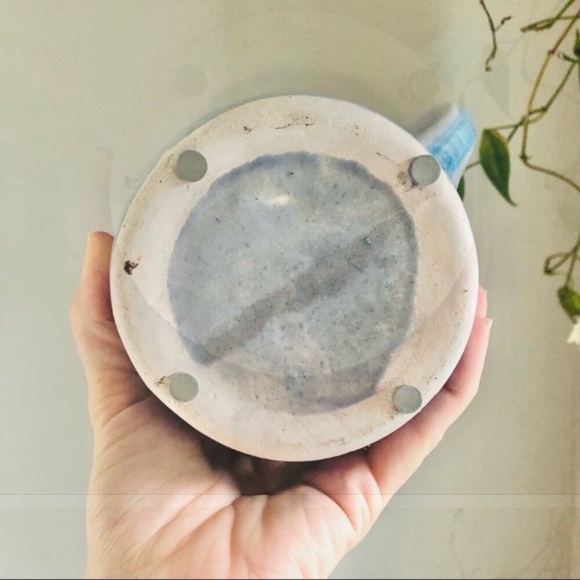 Vintage Gray and Blue Tonala Mexico Bird Flower Pottery Pitcher Vase Jug - Picture 7 of 12